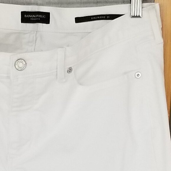 Banana Republic Girlfriend Jeans White Kick Crop High Waist Frayed Hem Size 31 - Picture 8 of 8